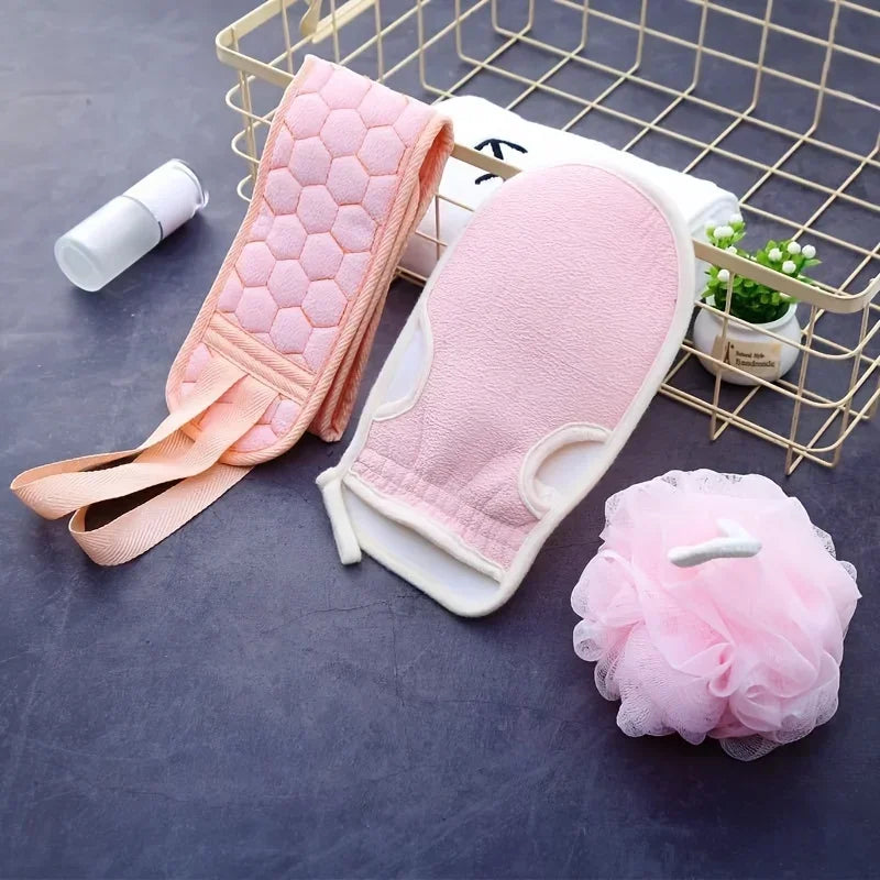 3pcs/set Bath Exfoliating Set Bath Towel Gloves Bath Flower Household Removal Combo Set Body Scrubber Bathing Accessories