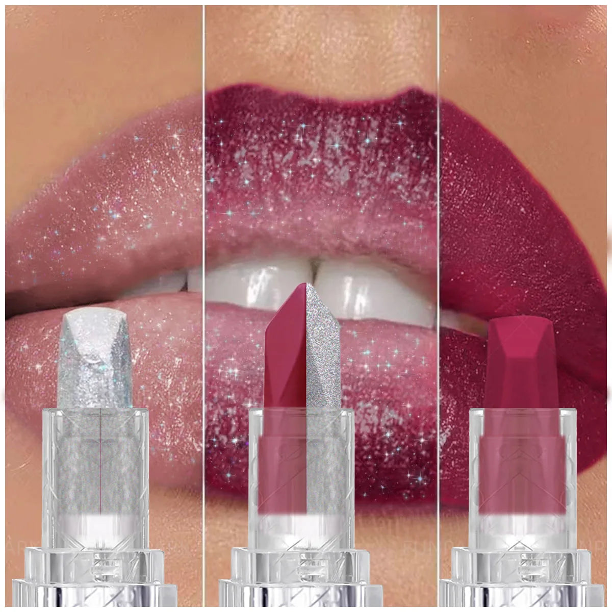 1PC Sexy Glitter Two-tone Lipstick Matte Lipsticks Cosmetics Easy to use Lip Tint Makeup Lip Rose Red High Pigment Lip Glaze