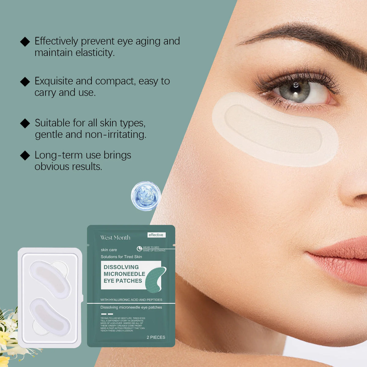 0.25mm Hyaluronic Acid Dissolving Microneedle Eye Patches Hydrogel Eye Mask for Wrinkles Dark Circles Puffiness Anti-Aging