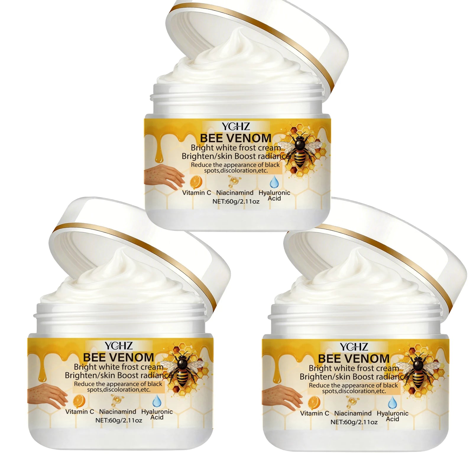 Bee Venom Brightening Cream, Evens Out Skin Tone, Eliminates Dark Spots and Dullness - Non-Greasy, Suitable for Both Men and Women - Whitening and Moisturizing Cream, for Day and Night Use - 60g