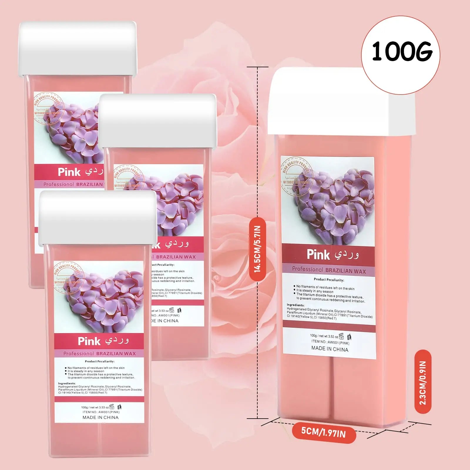 100g Rose Roll on Wax Roller Refill Painless Hair Removal Cartridge for Bikini & Body Depilatory Wax Warmer Compatible