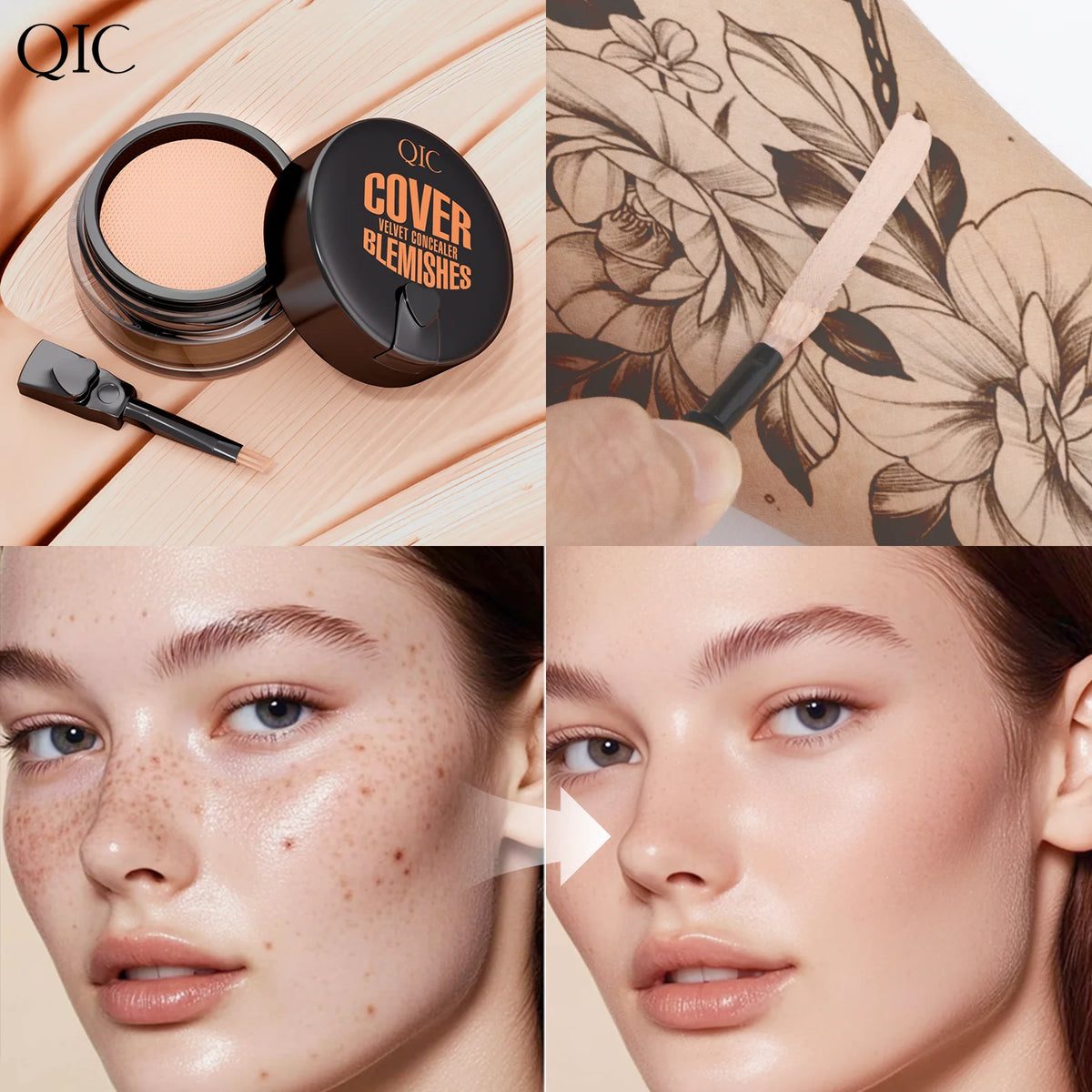 Waterproof & Sweatproof Concealer Cream - Tattoo coverage, Long-Lasting Foundation, Natural,Full coverage, All Skin Types
