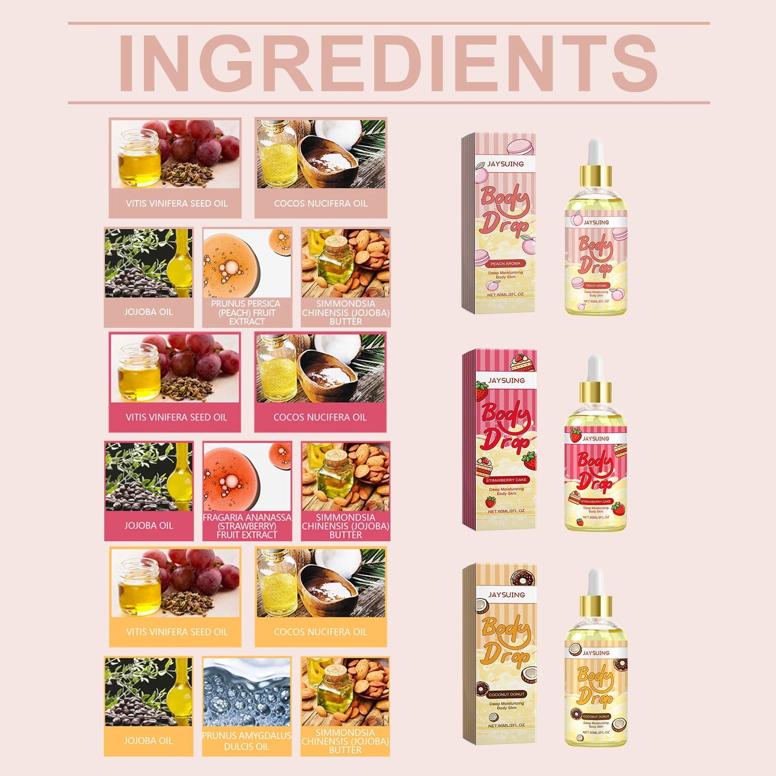 Nourishing Body Oil, Hydrating Massage & Skin Care Treatment, Firming Moisturizing Formula, 60ml Bottle