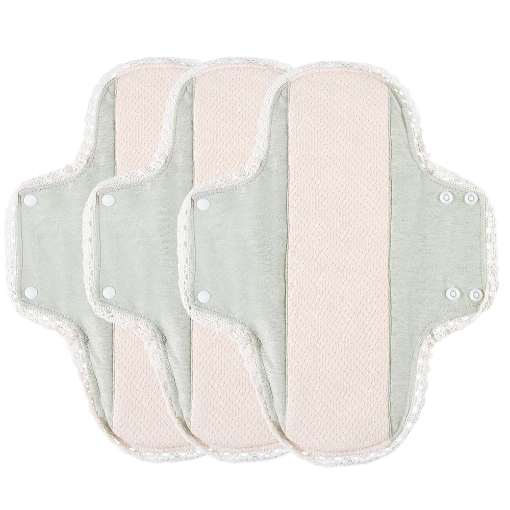 3pcs Washable Sanitary Pads Soft Breathable Cotton Cloth Pads Lace Trim Reusable  Women Menstrual Pads Heavy Flow