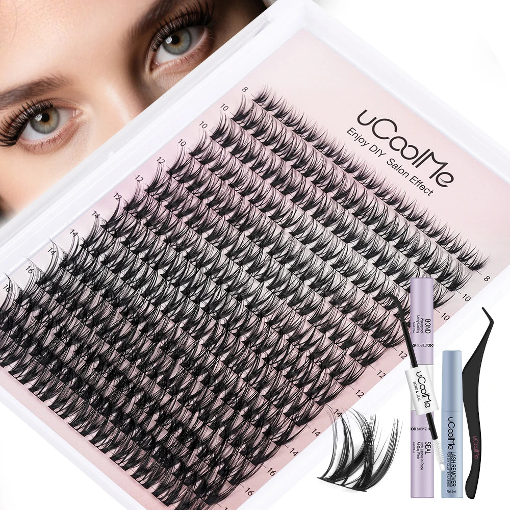 uCoolMe Lashes Flora 0.05mm Fluffy Defined Clusters Kit Bond and Seal Remover Home DIY Long-lasting Waterproof Eyelash Extension