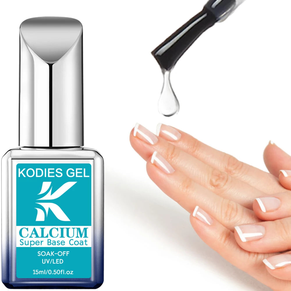 KODIES GEL NEW Base Coat Calcium Rubber Base Gel Nail Polish 15ML Stronger Healthy Nails Strengthener Semi Permanent UV Primer