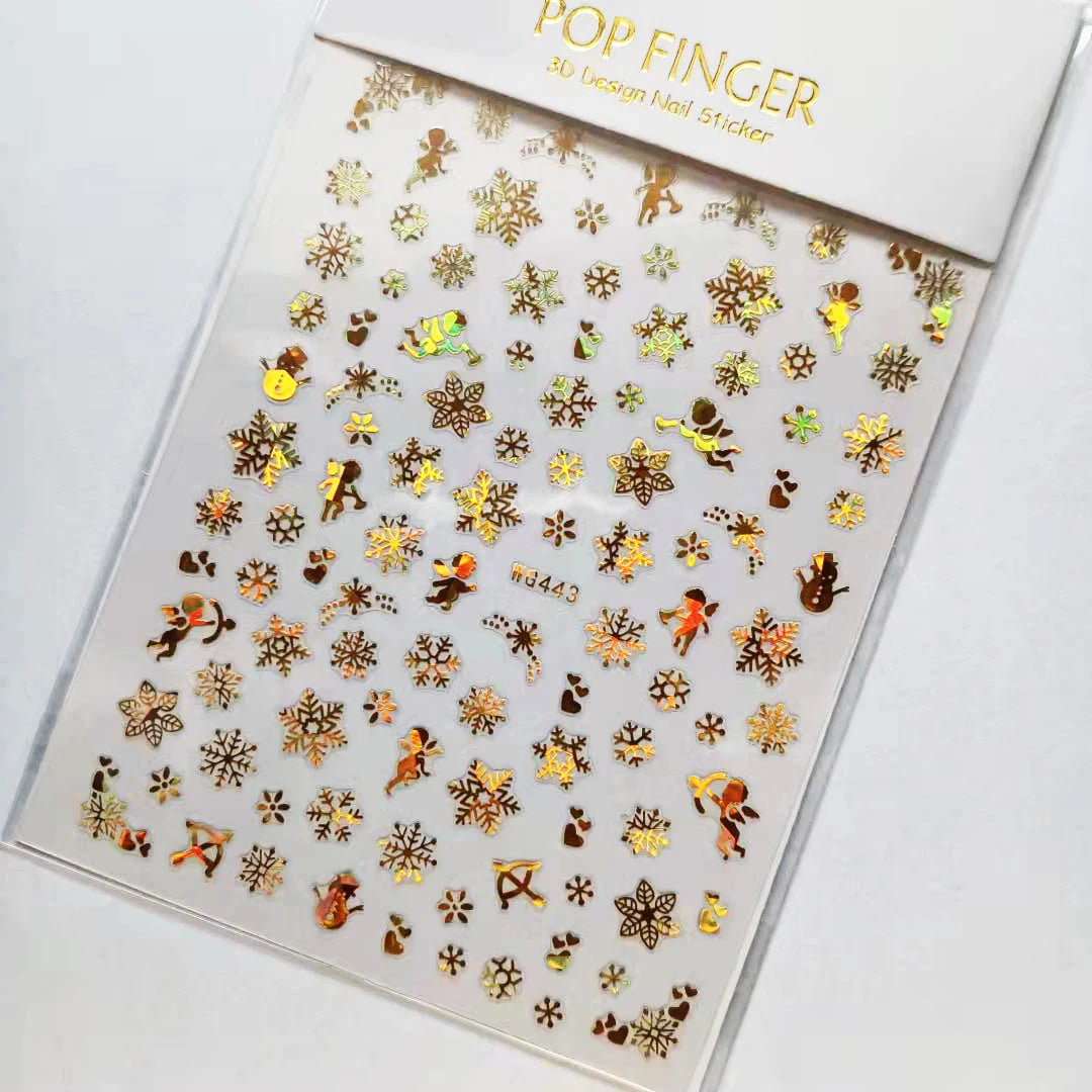 Sliver Bronzing 3D Christmas Nail Art Decoration Sticker Sparkly White Colorful Glitter Geometry Snowflake Winter Slider Foil