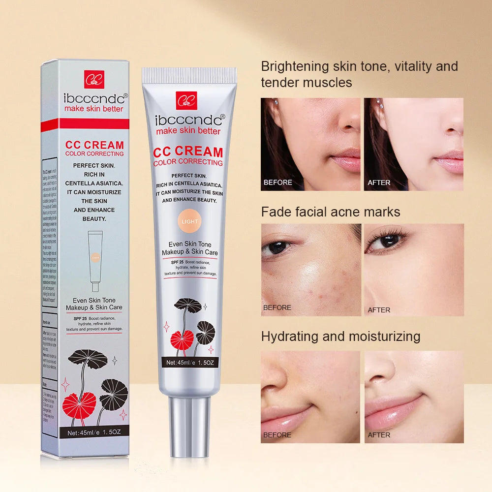 45ml Color Correcting CC Cream Moisturizing Waterproof Sweat-proof Makeup Before Concealer Lasting Women Makeup Change CC Cream