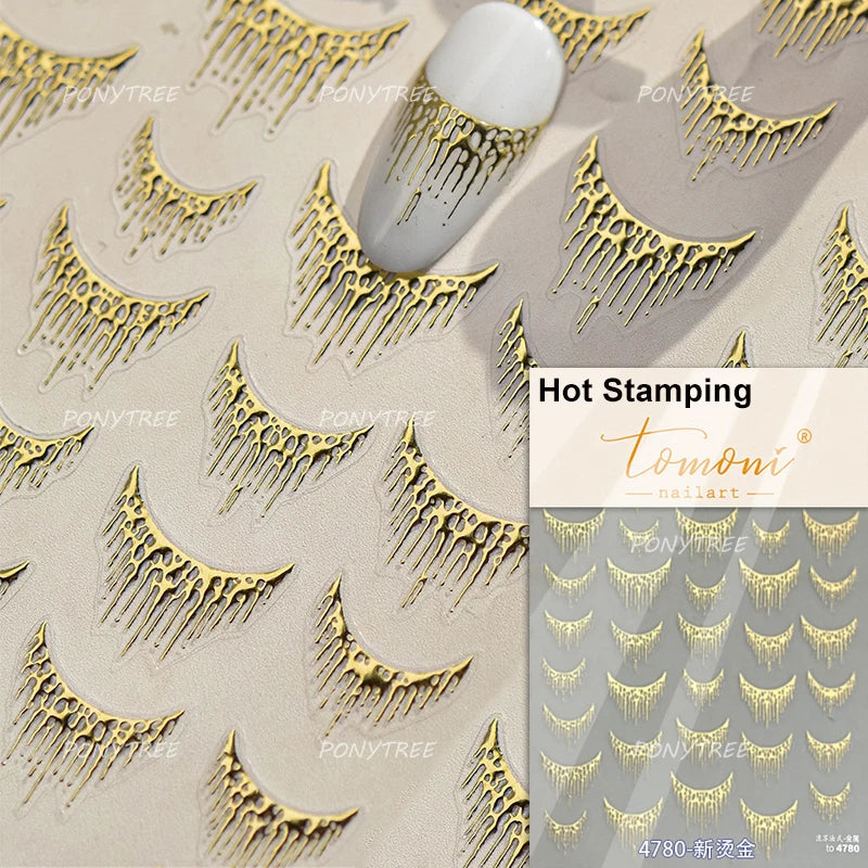 Geometric Lines Star Love Heart Chain Silver Gold Lava Letter Flower Growth Ring Number 5D DIY Nail Art Stickers Manicure Decals