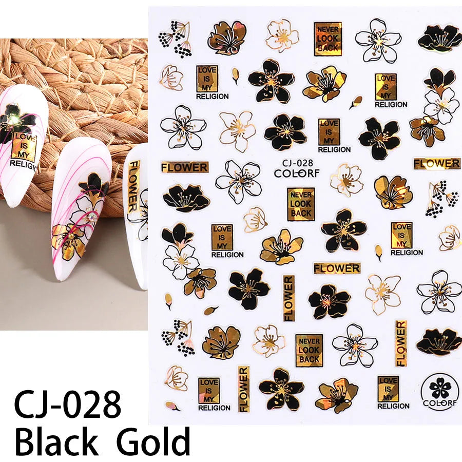 Shiny Gold Star Moon Sun Nail Stickers for Manicure Accessories Heart Feather Animals Printing Self Adhesive Nail Wrap