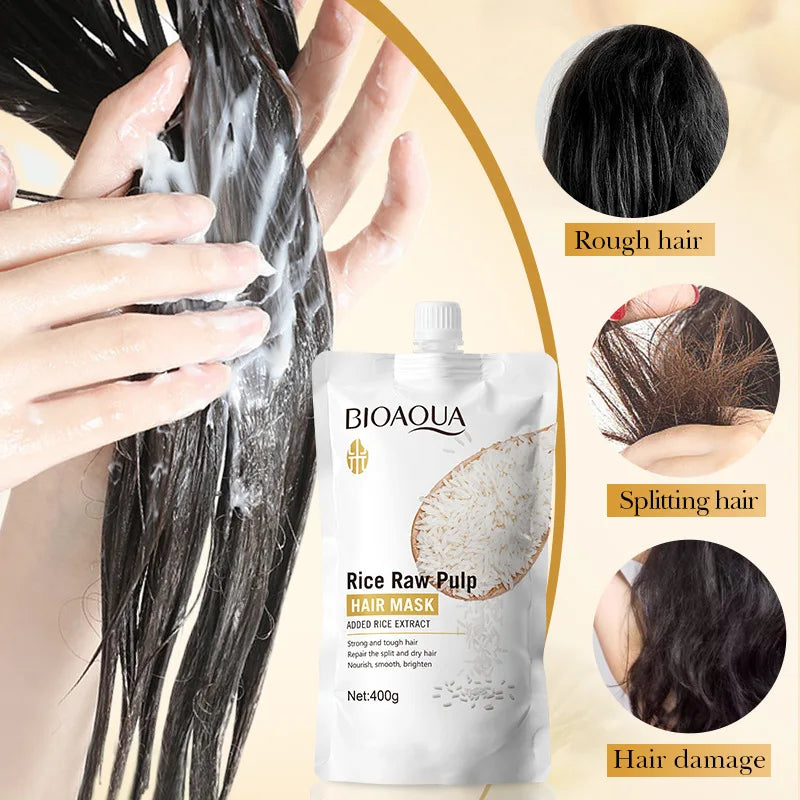 Rice Magical Keratin Hair Mask 5 Seconds Repair Damaged Frizzy Hairs Soft Smooth Shiny Moisturizing Nourish Hair Root Care