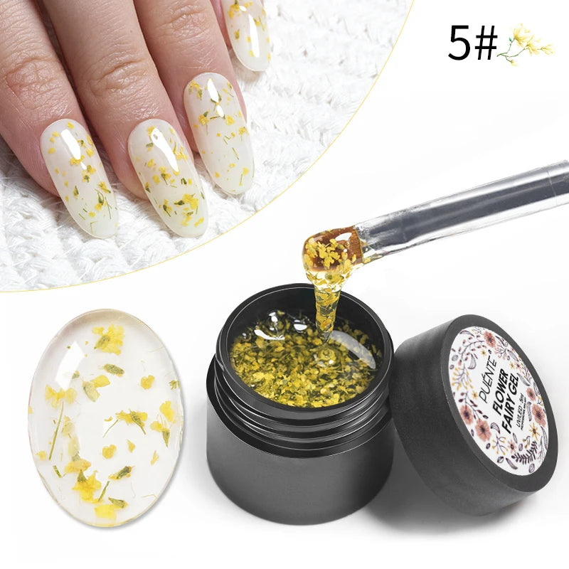 PUENTE 5ml Flower Fairy Gel Nail Polish Pink Blue Purple Natural Dried Flowers Gel For Nail Art Soak Off UV Varnish For Manicure