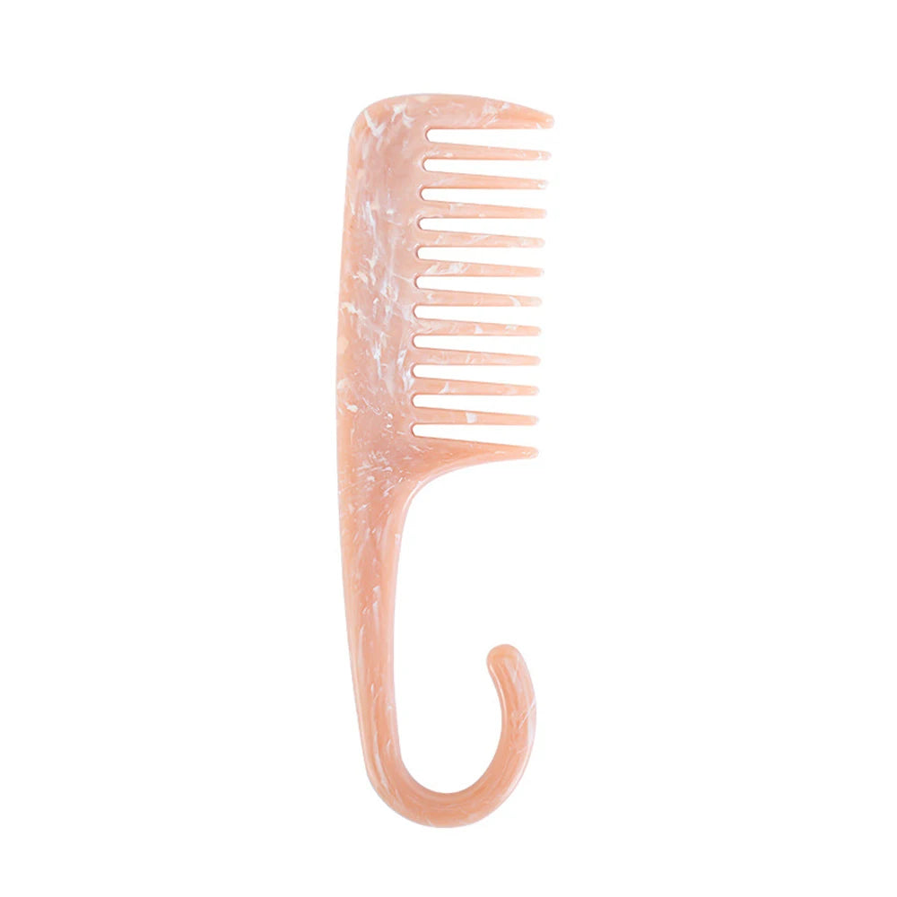Cute Pink Hair Comb Marble Big Wide Tooth Comb Simple Texture Hairdressing Hairbrush Female Anti-static Detangler Brush Set