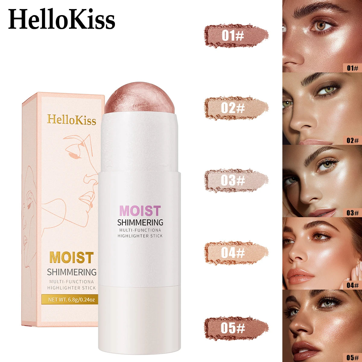 5 Colors Water Light High Gloss Stick Bronzer Shimmer Highlighter Blush Waterproof Face Contour Brighten Stereo Facial Makeup