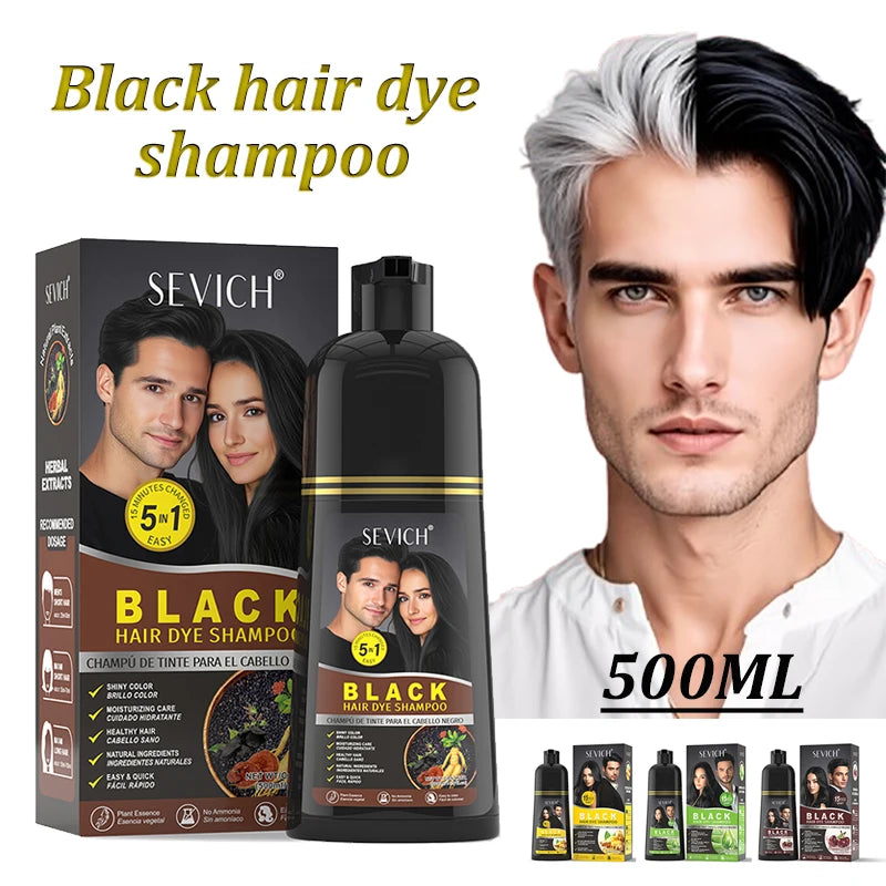500ml Black Dyed Shampoo Instant Dye Covers Natural Gray Hair Shampoo Black Hair Dye Herbal Ginseng Ginger White Hair Dyed Black