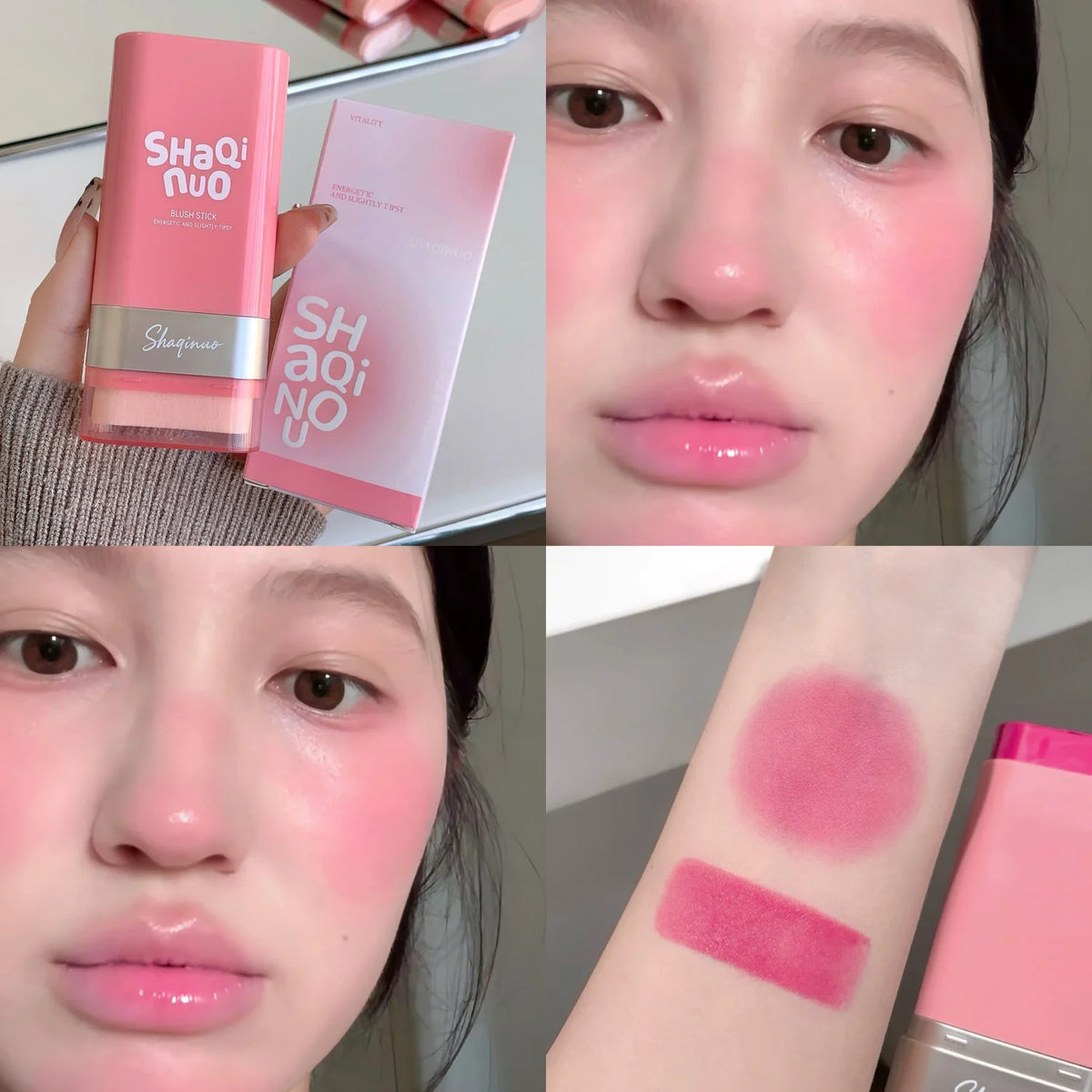 SHAQINUO Large-capacity High Color Rotating Blush Cream Stick 13g Moisturing Natural Long-lasting Waterproof Non-Removing Blush