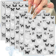3/6/12 Sheets 3D Black White Butterfly Nail Stickers Self Adhesive Gothic French DIY Manicure Nail Decals