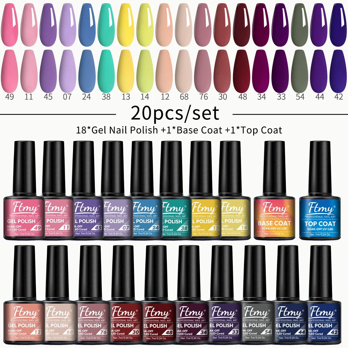 20pcs 7ml Gel Nail Polish Set Popular ColorGel Polish Soak Off UV LED Semi-PemmanentNail Gel Polish Manicure Varnish Dly Starter