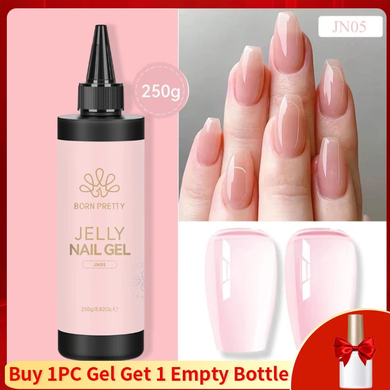 BORN PRETTY 250g Super Top Coat Base Gel Soak off UV LED Drying Long Lasting Semi Permanent Jelly Nude Pink Gel Nail Polish