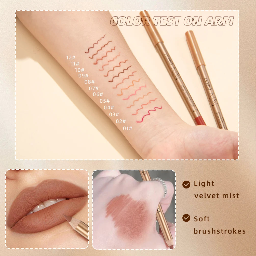 QIBEST 12 Colors Lip Pencils Matte Lipliner Pencil Waterproof Lipstick Lip Liner Pen Smooth Nude Lipstick Pens For Lips Makeup