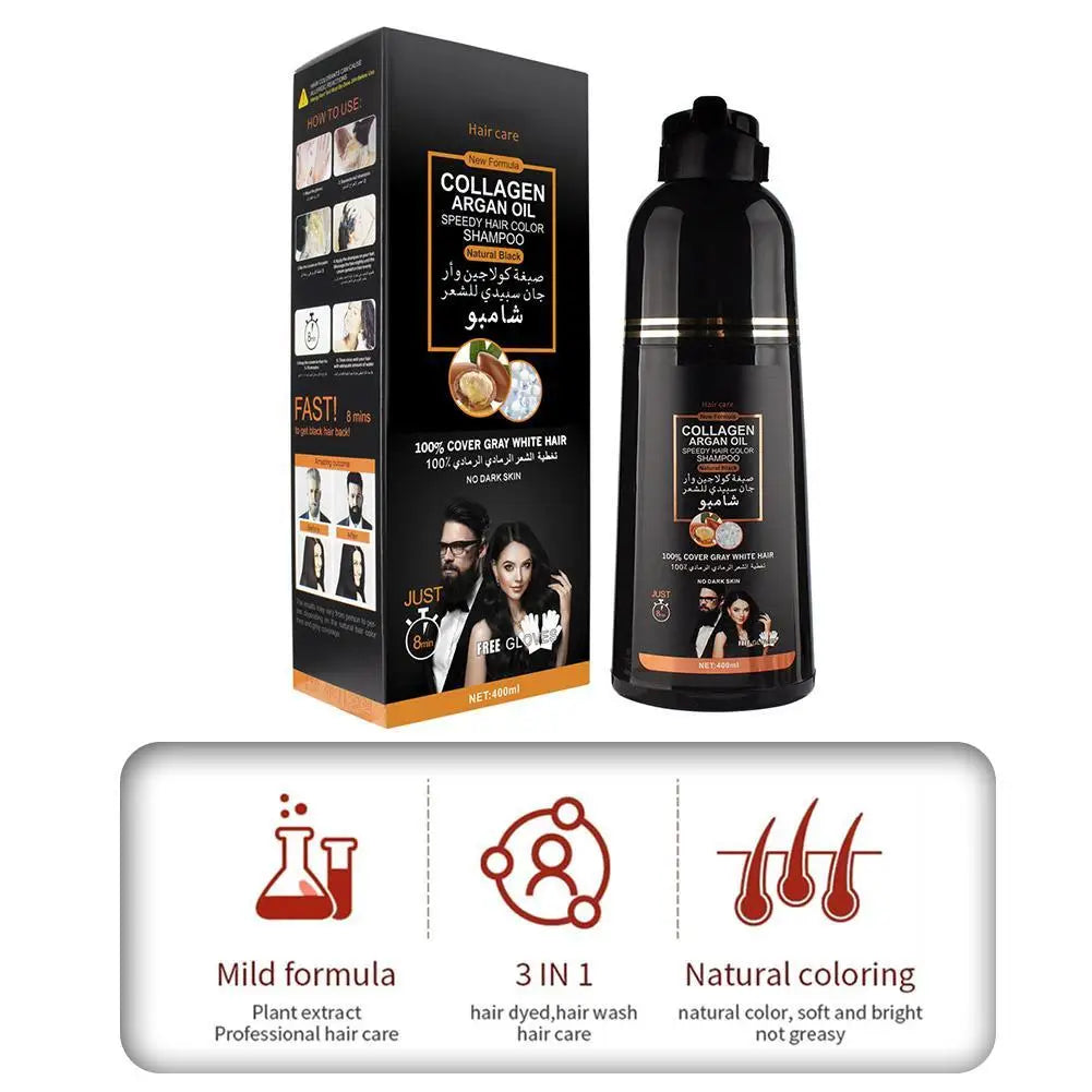 400ML Cover Grey Hair Morocco Argan Oil Care Fast Magic Black Hair Shampoo Dye Repair Damaged Improve Split Hair Rough Hair Care