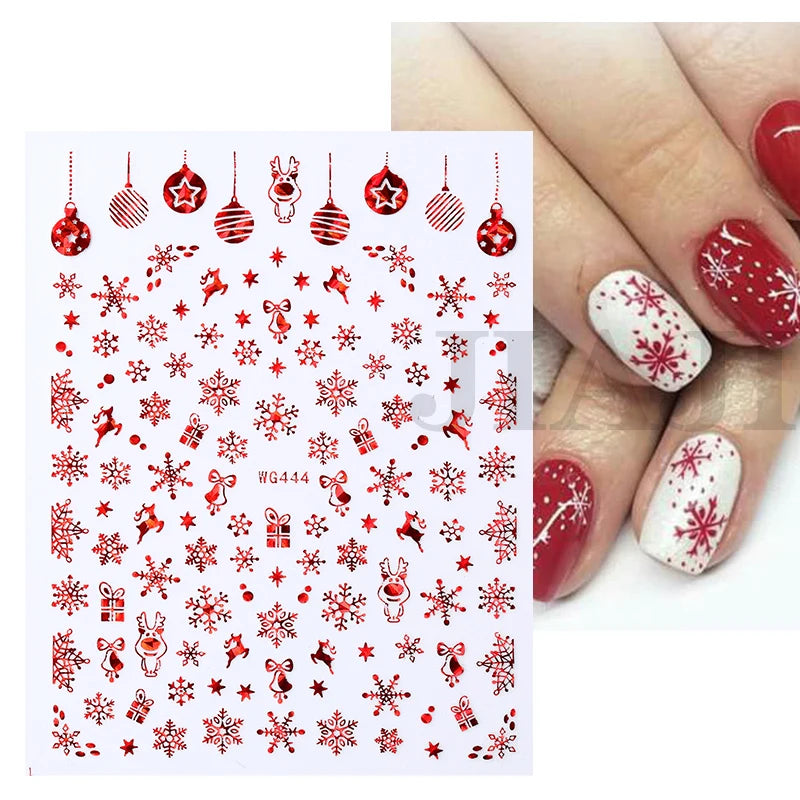 Sliver Bronzing 3D Christmas Nail Art Decoration Sticker Sparkly White Colorful Glitter Geometry Snowflake Winter Slider Foil