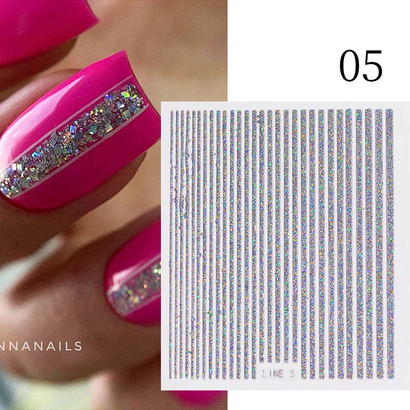 3D Nail Stickers Bronzing Gold Silver Lines Stripe Geometric Design Flowers Gradient Adhesive Slider Papers Nail Art Accessories