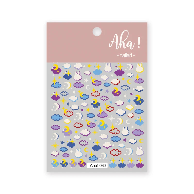1pc Cute White Cloud Nail Stickers Ultra Thin Nail Art Stickers Self Adhesive Decals Star Moon/Flower/Clouds Kawaii Nail Decals