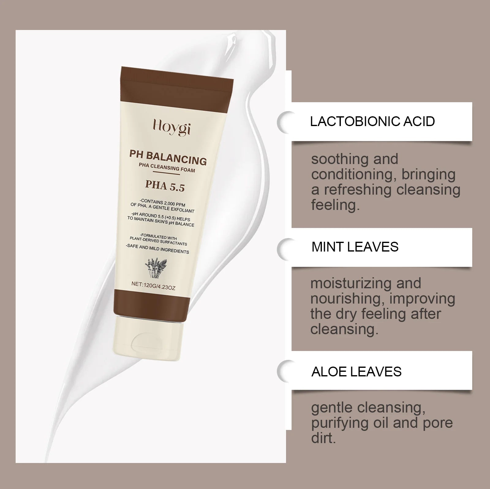 Hydrating Cleansing Foam, Gentle Face Wash with Aloe & Mint for Sensitive Skin, Refreshing Non-Drying Formula