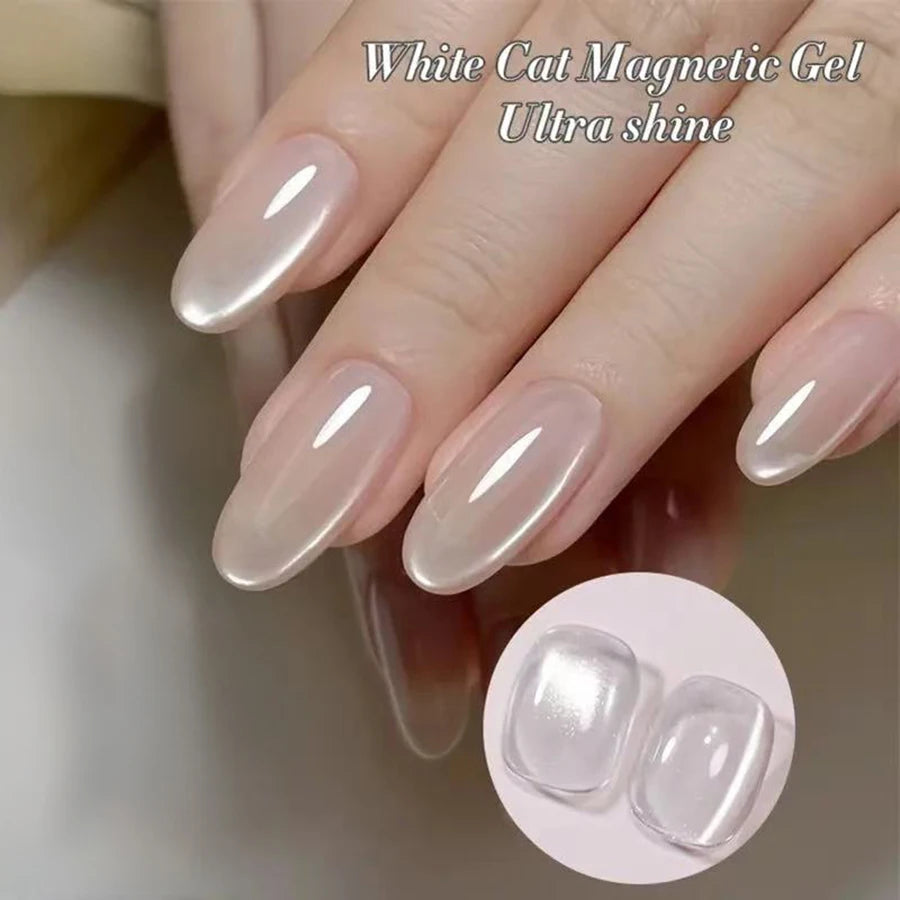 1-9pcs TC Flow Light White Cat Eye Gel Nail Polish Ultra Shine Soak Off UV Gel Mirror Glass Cat Magnet Gel Varnish Nail Supplies