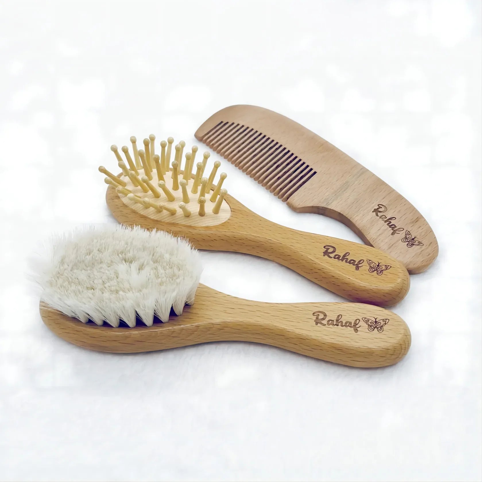 Wooden Baby Brush Wool Comb New Born Hair Brush Infant Head Massager Bath Brush Comb for Kids