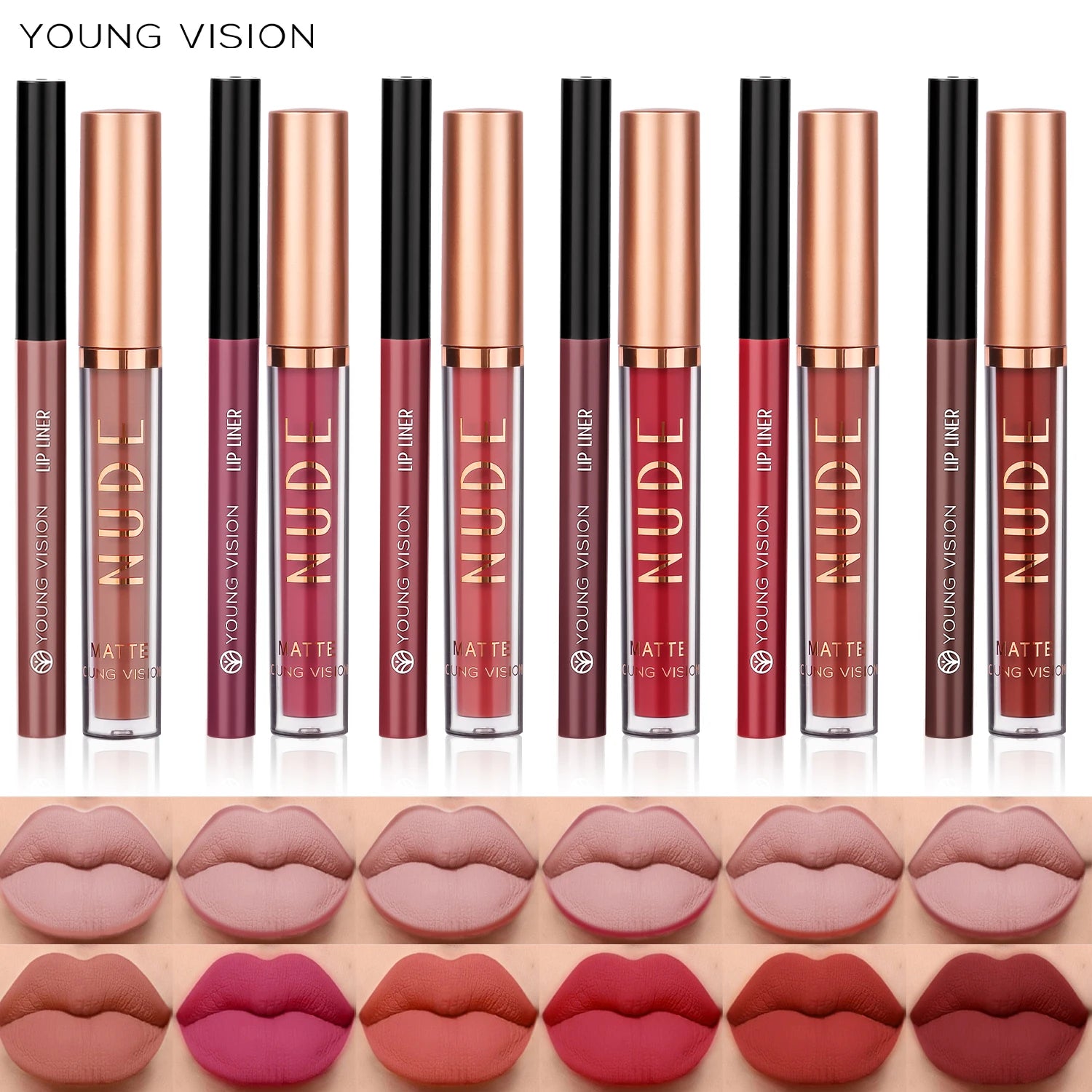 YOUNG VISION Dual Color Lip Liner Lip Gloss Combo Set Color Showing Waterproof Sweatproof Non-Sticky Cup Lip Gloss Set
