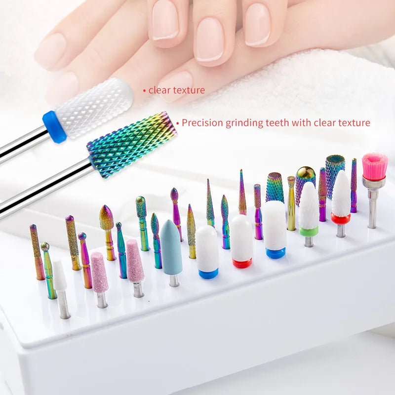 30pcs Nail Drill Bits Ceramic Diamond Cuticle Efile Tungsten Carbide Milling Cutter for Manicure Remover Acrylic Gel Nail Tools