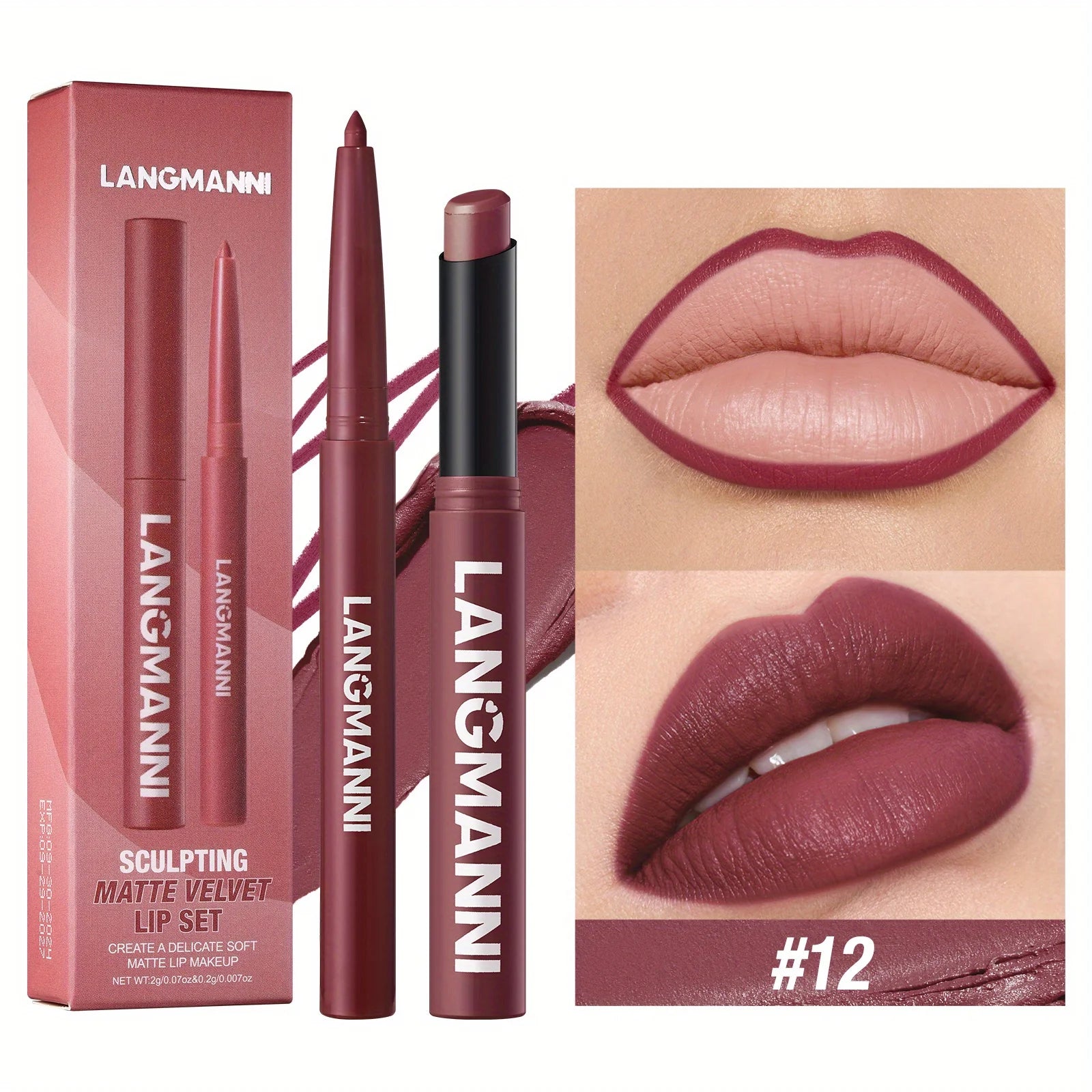 Oblique Rotating Matte Lipstick Lasting & Matte Lip Liner 2 Combination Set