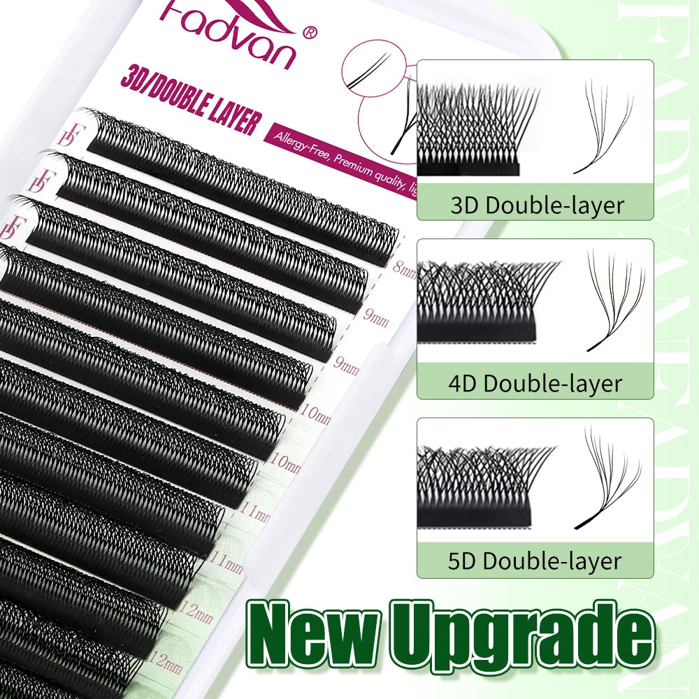 FADVAN 3D/4D/5D W Shaped Double Tips Eyelashes Extensions Natural Softlight Volume Fanning Lashes 0.07 Curl C D Black Eyelashes
