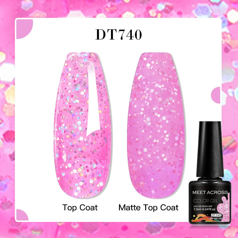 MEET ACROSS 7ml Red Blue Green Metallic Gel Nail Polish Super Bright Mirror Effect Semi Permanent LED UV Gel Nail Art Varnish