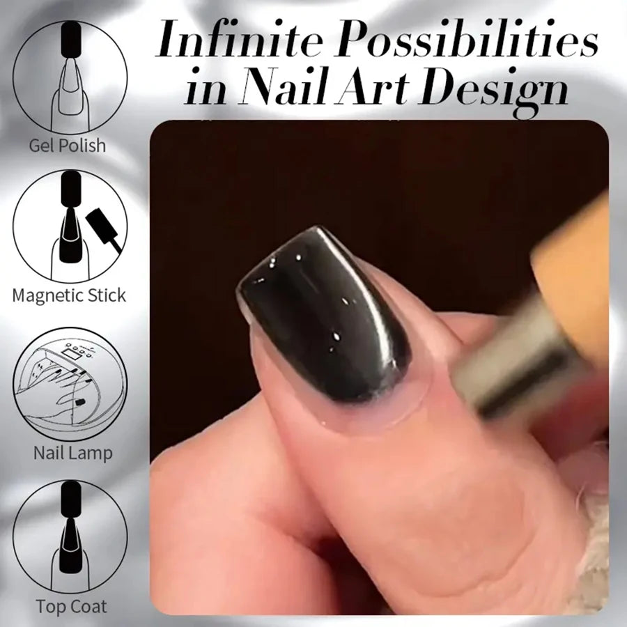WS Black Glass Cat Magnetic Gel Nail Polish Punk Style Nail Art Manicure Varnis Semi Permanent Gel for Winter Nail Supplies