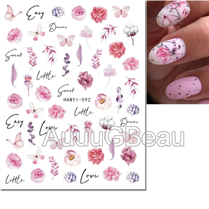 3d Nail Art Decals Geometric Lines Daisy Sunflowers Letters Adhesive Sliders Nail Stickers Decoration For Manicure