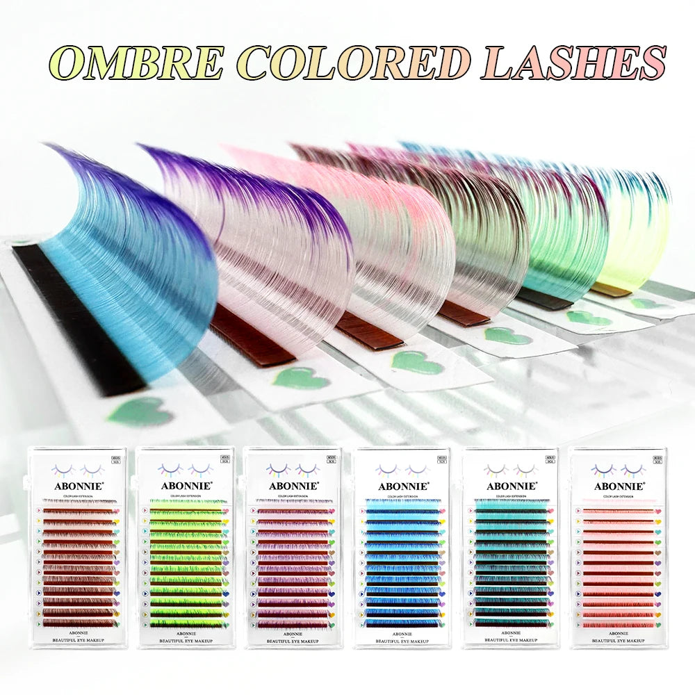 ABONNIE Ombre Colored Classic Volume Eyelash Extensions Handmade Fluffy Colored Lashes Volume Supplies