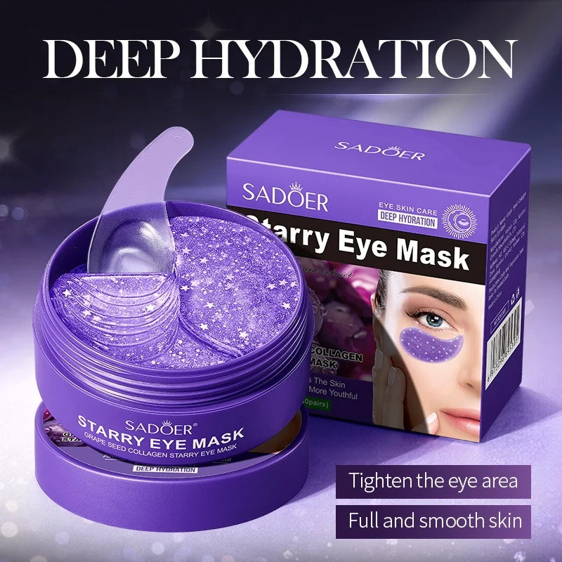 60-Piece Grape Seed Collagen Eye Masks – Hydrating Gel Eye Patches with Grape Seed & Collagen for Dry Under-Eye Skin, Gentle, Alcohol-Free & Suitable for All Skin Types