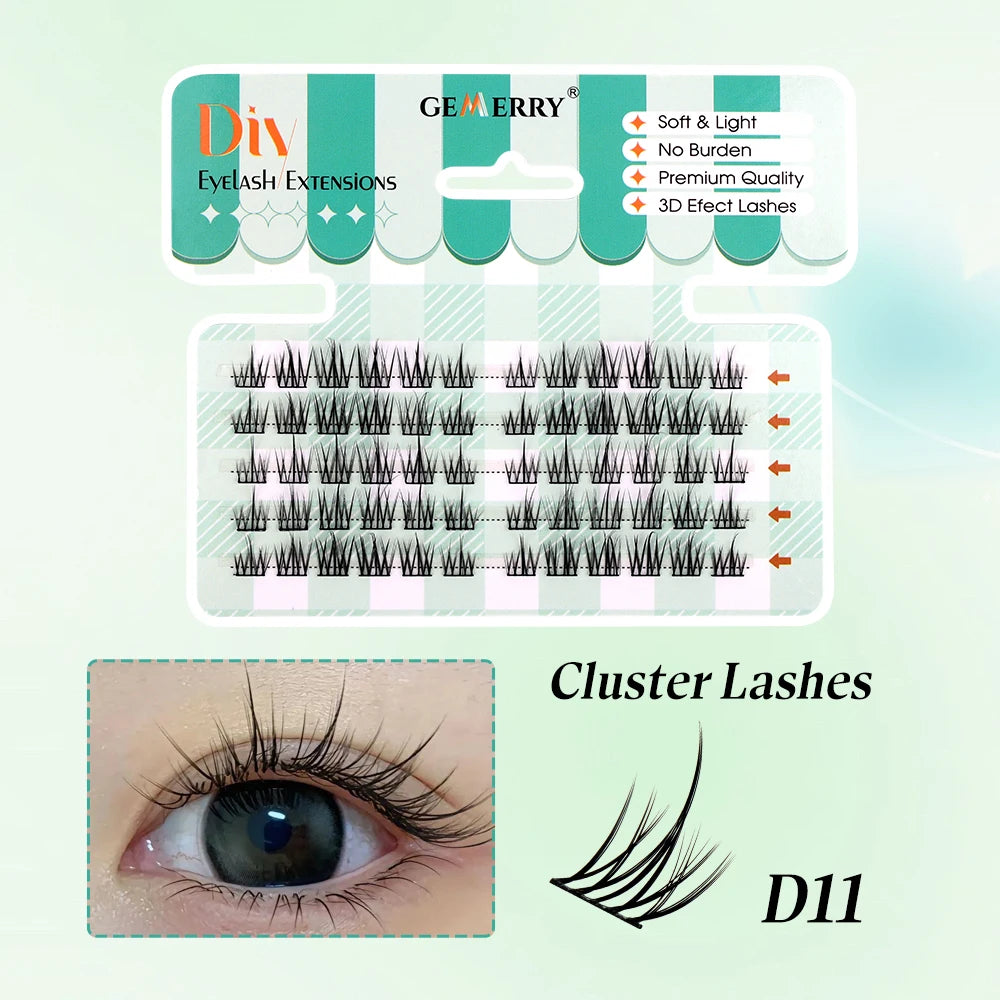 Gemerry 280 Cluster DIY Eyelashes 10D/20D 30D/40D Premade Volume Fan Lash Extension Individual Faux Mink Heat Bonded Lashes Soft