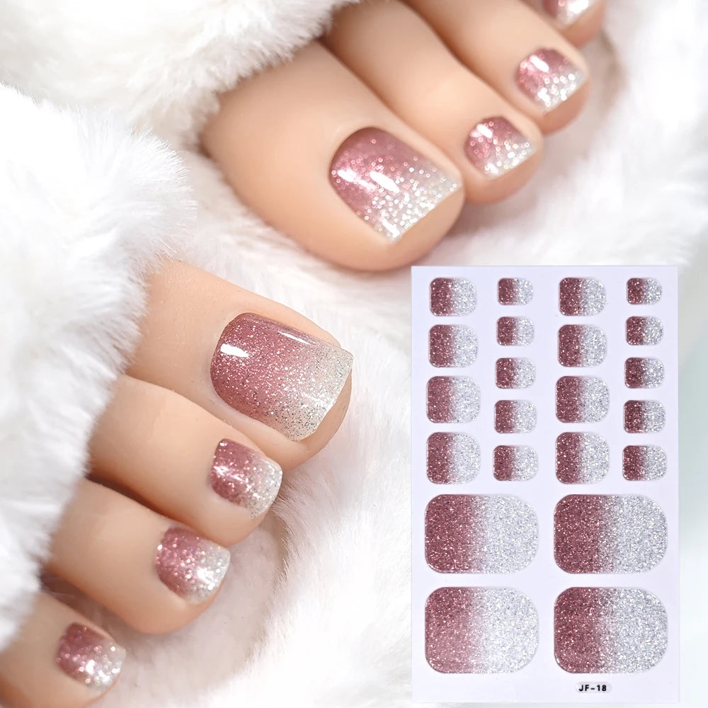 1pcs 22tips Gradient Glitter Full Toe Nail Wraps 3D Shiny Omber Pink/Purple/blue Toe Nail Polish Stickers Baking Free Toe Strips