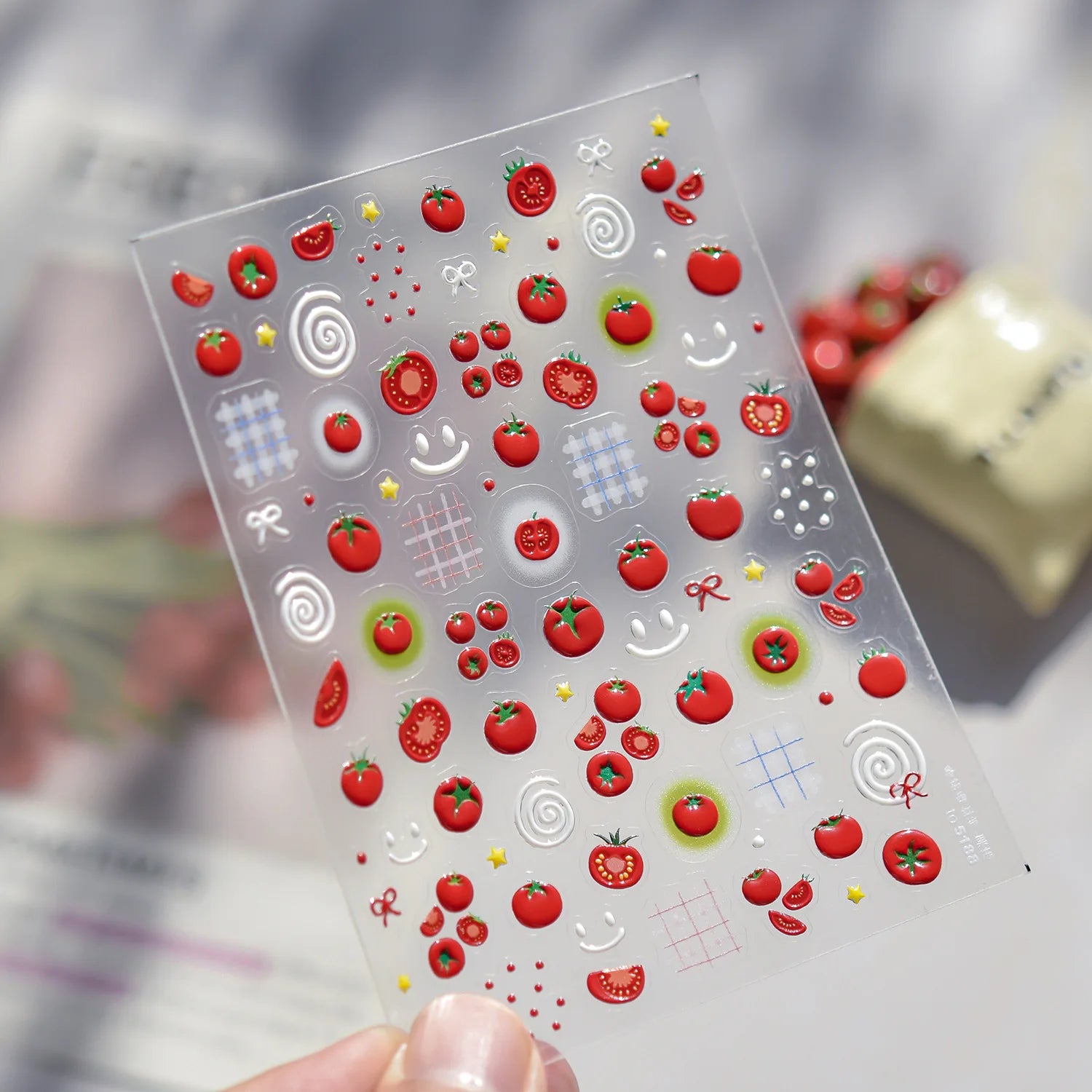 Jelly Nail Stickers Ice penetrating Cat Eyes Red Tomato Smile Bows Self Adhesive Nail Art Stickers DIY 5D Cute Nail Parts Decals