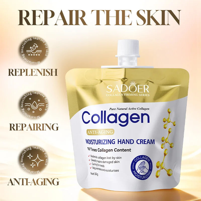 SADOER Collagen Moisturizing Hand Cream Anti Aging Replenish Whitening Repair Damaged Skin Hydrating Hands Skin Care