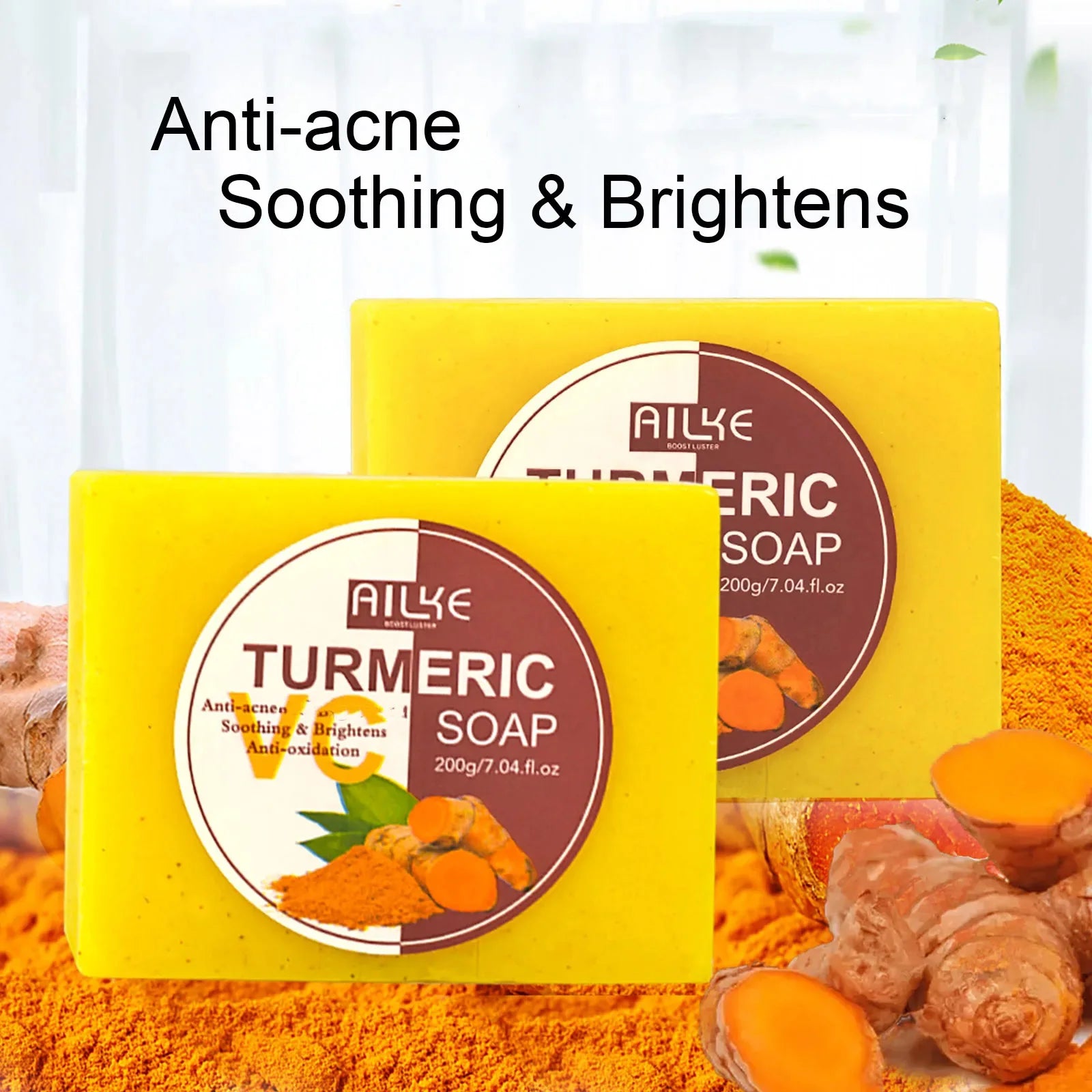 AILKE Natural Turmeric Soap for Face & Body, Whitening, Clean Stains, Even Skin Tone, Remove Acne, Age Spot, Black Spot, 200g