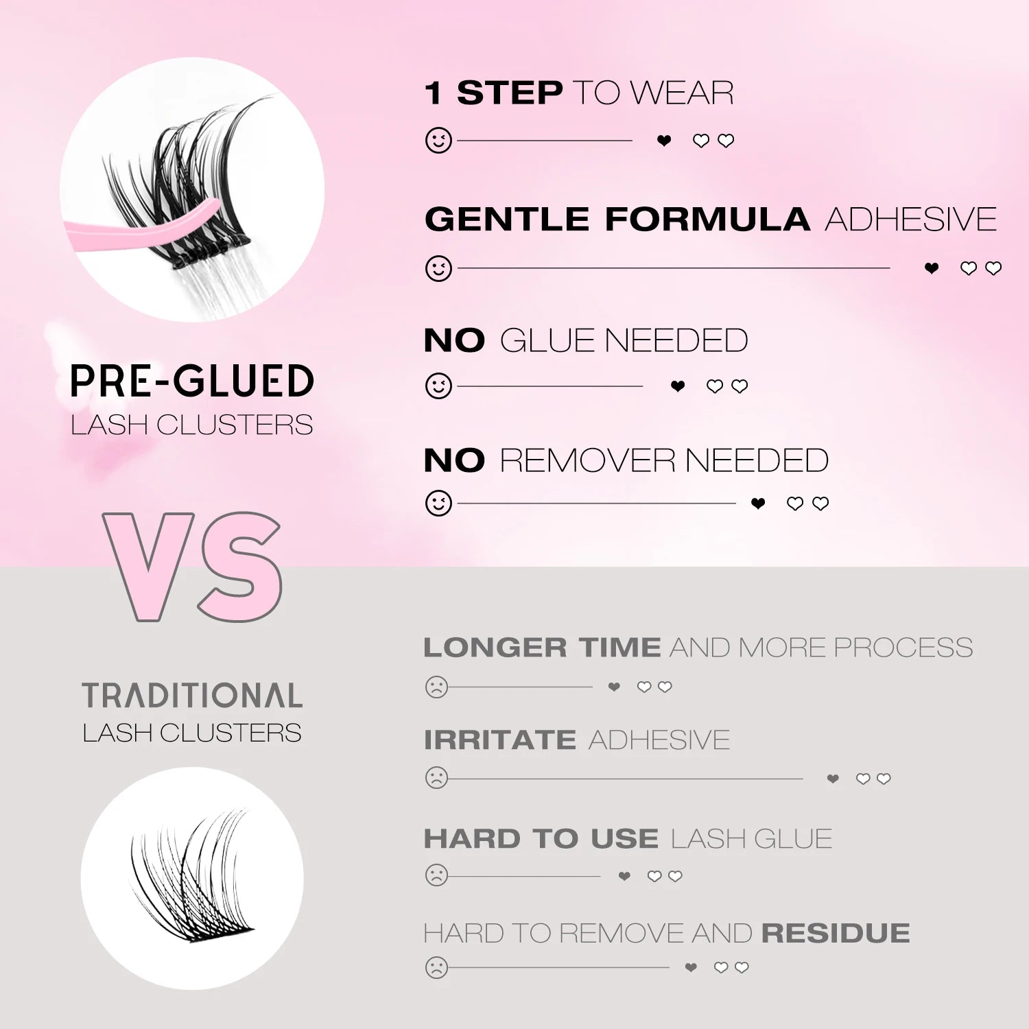WOSHEER Self Adhesive Lash Clusters Pre Glued Eyelash Clusters No Glue Needed Lashes Wispy Eyelash Extensions Individual Lashes