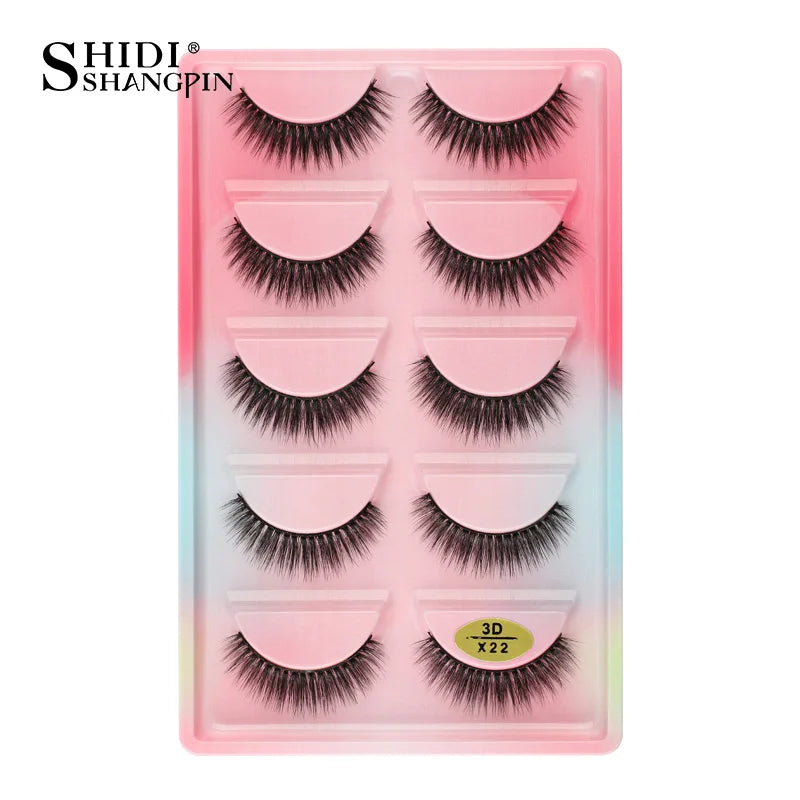 3D Faux Mink Lashes X05 Fluffy Wispy False Eyelashes 5Pairs Reusable Soft Volume Eyelashes Natural Look for Daily & Party Makeup
