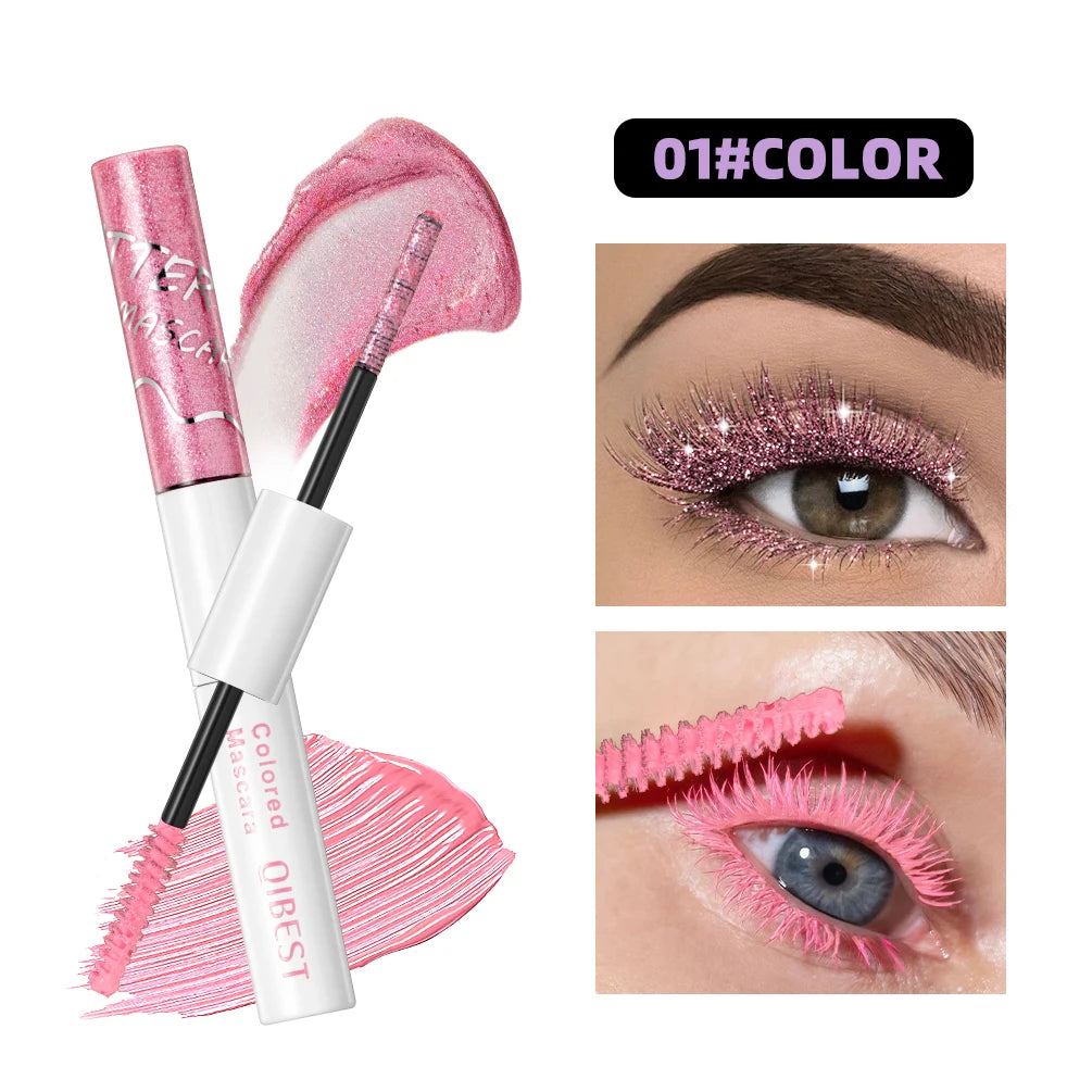 2 in 1 Matte Pink Mascara Eyelashes Blue Green Red Colorful Waterproof Curling Diamond Glitter Mascara Lasting Eye Makeup Tools