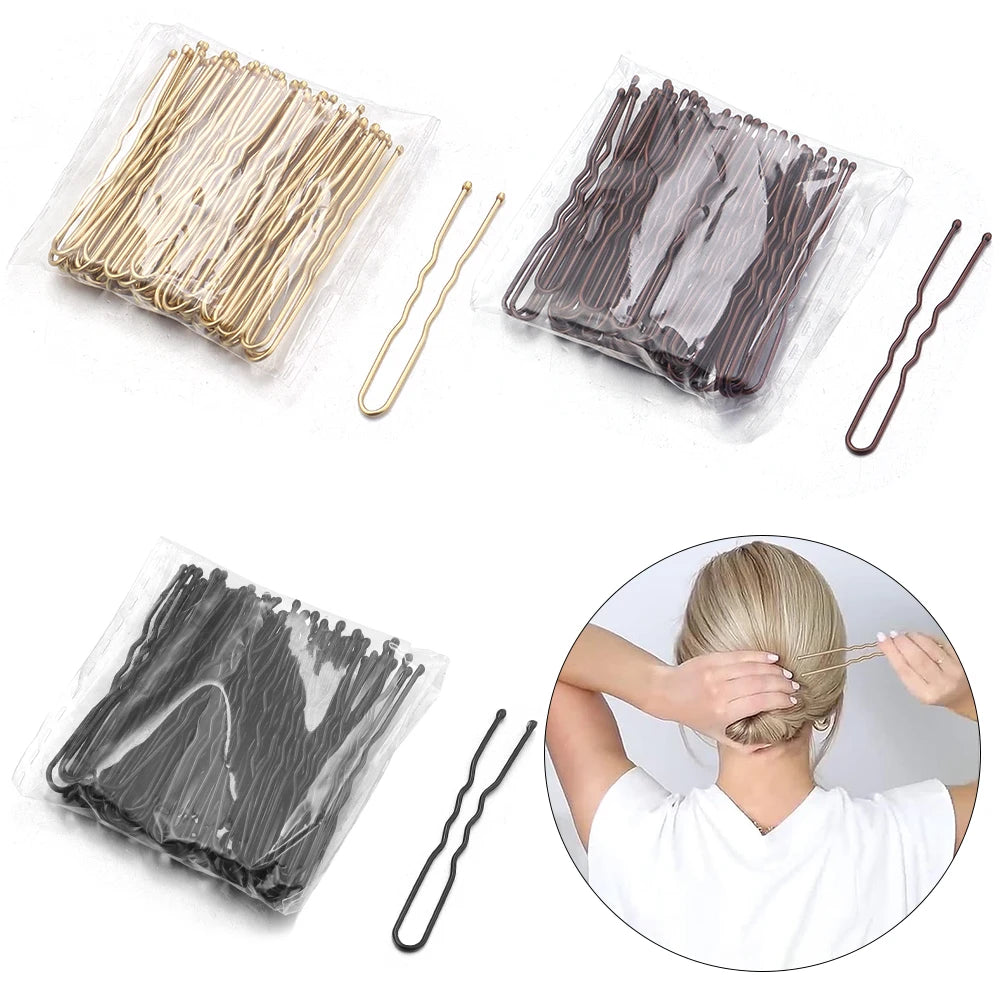 50pcs 5cm Hair Pins Metal U Shape Hairpins For Women Girls Headpiece Wedding Bride Head Jewelry Decor Headwear Hair Accessories