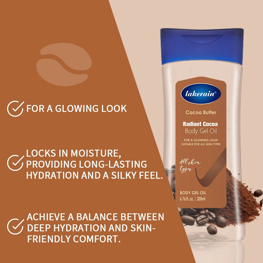 Lakerain Cocoa Butter Gloss Body Oil Moisturizing Nourishing Cocoa Body Gel Oil 200ml Nourishing Cocoa Body Gel Oil Massage